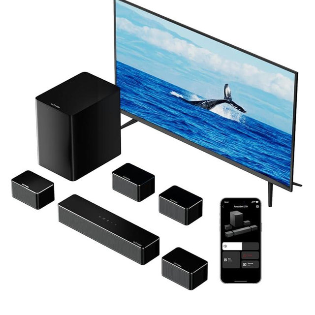 ULTIMEA 7.1 Sound Bars for TV, Virtual Surround Sound System, 410W Peak Power, App Control, Smart TV Soundbar with Wireless Subwoofer, 4 Wired Surround Speakers, Home Theater Sound System, 2025