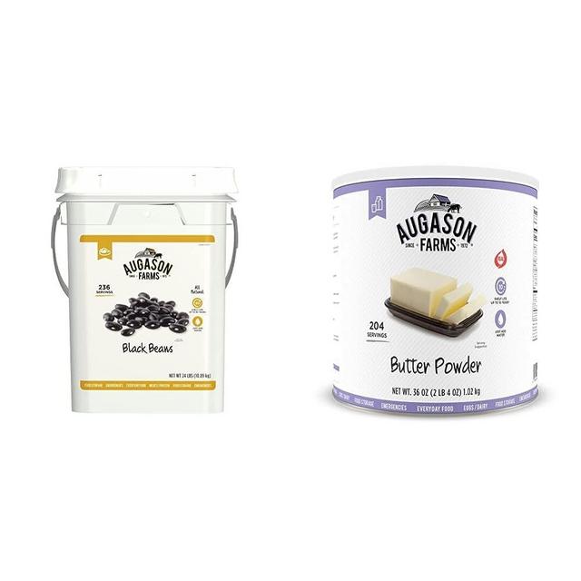 Augason Farms Black Beans Emergency Bulk Food Storage & Augason Farms Butter Powder 2 lbs 4 oz No. 10 Can