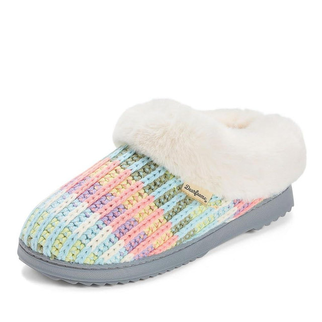 Dearfoams Women's Memory Foam Cozy Soft House Slippers Gifts for Women Hannah Knit Clog House Shoes