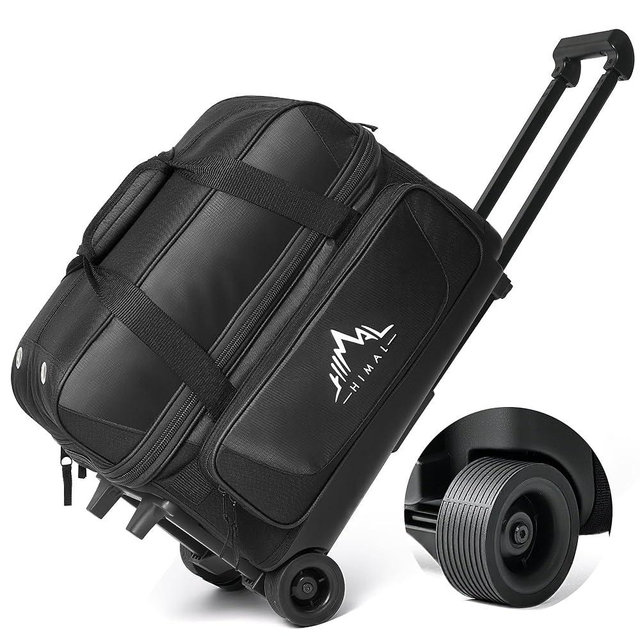 GoHimal Double Roller 2 Ball Bowling Bag with Separate Shoe Compartment for Bowling Shoes (Up To US Mens Size 15) and Oversized Accessory Pocket, Retractable Handle - Extends to 40"