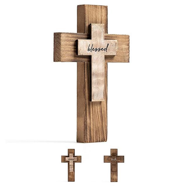 Wall and Table Wooden Cross Prayer Cross Christians Cross Holy Spiritual Religious Cross Gifts with Hook on Hanging Wall or Table or Hand Held with Blessed Inspirational Motivation Cross for Church Home Room Decoration for Easter Christmas