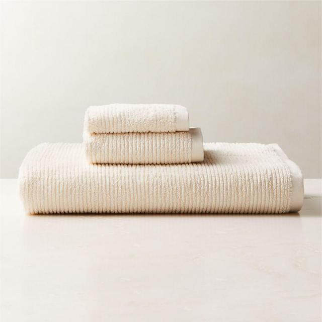 Brooks Ribbed Organic Cotton Warm White Bath Sheet Set