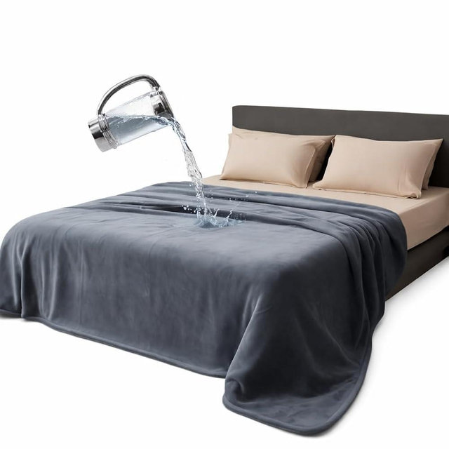 Bedding Aid Queen Size Waterproof Blanket – Stain-Proof, Spill-Proof Flannel Blanket for Bed, Couch, Kids & Pets Protection, Reversible Splash-Proof Design (Moon Grey & Starlit Grey, 80x90”)