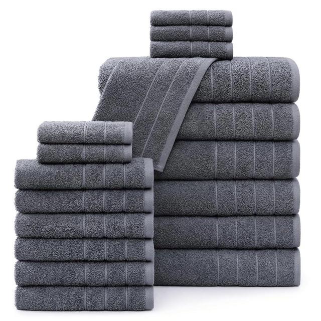 Casa Platino Bath Towels 18 Piece Towel Set includes 6 Large Bath Towels(30"x 60"), 6 Hand Towels & 6 Washcloths, 100% Ring Spun Cotton Towels for Bathroom -Cool Grey