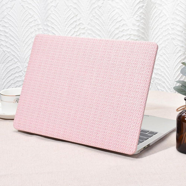Seorsok Compatible with MacBook Air 13 Inch Case 2022-2018 Release A1932 A2179 M1 A2337,Elegant Leather Plastic Hard Shell Case Transparent Keyboard Cover,Pink Woven Fabric No Logo Cutout Design