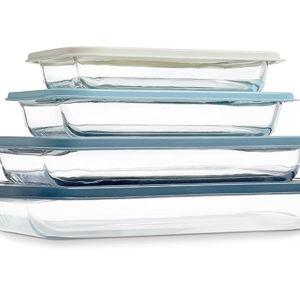 COOK WITH COLOR 8-Piece Deep Glass Baking Dish Set with Plastic Lids – Casserole and Food Storage Containers for Lasagna, Leftovers – Freezer-to-Oven, Microwave & Dishwasher Safe, Blue