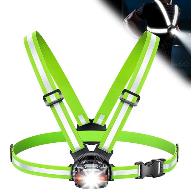 ISEYOU Running Lights for Runners, 500 Lumens Running Light with 45° Adjustable Tilt, 360° Reflective Vest & IPX4 Waterproof Rechargeable Light Up Gear for Night Walking/Cycling/Jogging/Hiking