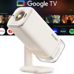 Aurzen - Portable Projector with Built-in Google TV, USB-C Powered, 4K Supported, Flexible Stand, TOF Auto Focus, 300 ANSI Lumens - Off-White