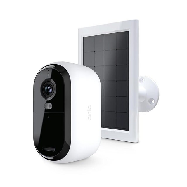 Arlo Essential Wireless Security Camera 2nd Gen with Solar Panel - Outdoor & Indoor Wireless Camera with Integrated Spotlight, Color Night Vision, Motion Sensor & DIY Setup - White, 1 Pack, VMK3050