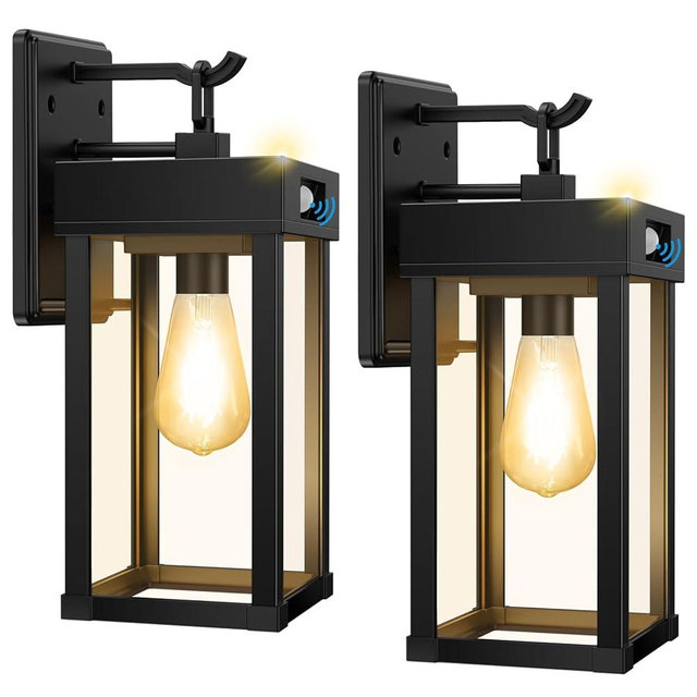 Solar Sconce Lights Outdoor with Motion Sensor & 3 Lighting Modes, Solar Wall Lights Outdoor Waterproof with Clear Panel, Wall Sconce Light Fixture for Garage Porch Yard