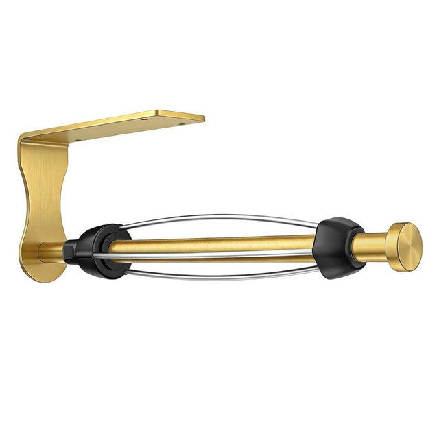 SetSail Paper Towel Holder, Single Hand Operable Paper Towel Holder Under Cabinet with Adjustable Damper Easy Tear Wall Mount Self-Adhesive or Drilled for Kitchen Bathroom, Gold