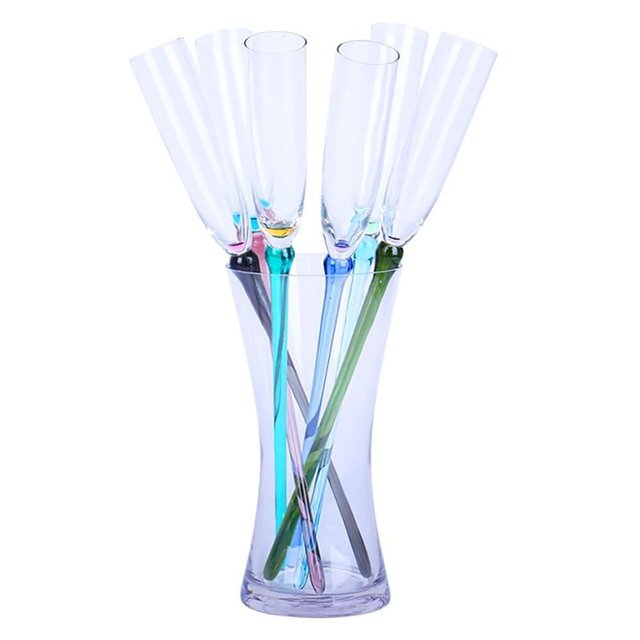 YARNOW 6pcs Acrylic Champagne Flutes Unbreakable Champagne Glasses for Wedding Toasting Long Stem Wine Glasses Cocktail Highball Cup for Birthday Anniversary Party