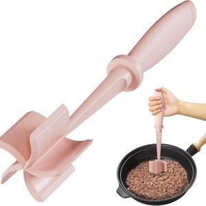 Upgrade Meat Chopper, Heat Resistant Meat Masher for Hamburger Meat, Ground Beef Smasher, Nylon Hamburger Chopper Utensil, Ground Non Stick Mix Chopper Mix Potato Masher Tool (Pink)