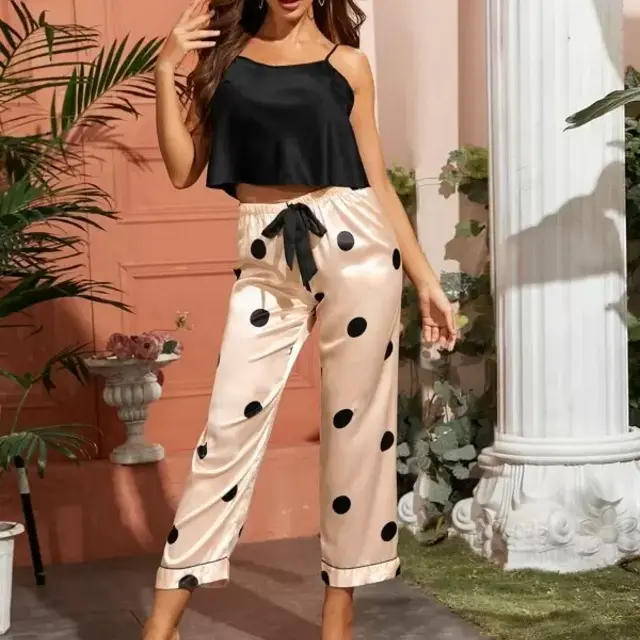 Satin Polka Dot Tie Front PJ Set