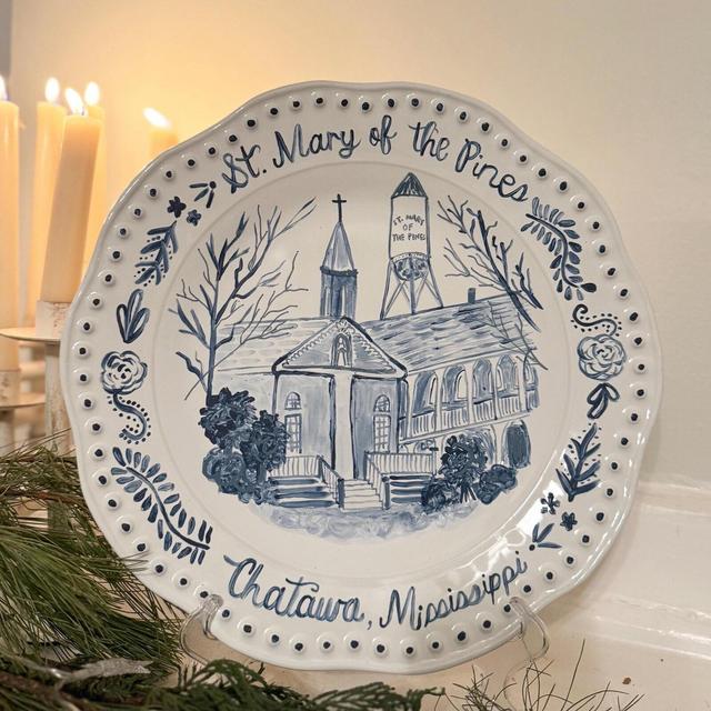 custom hand painted ceramic dish / plate - venue, building, home painting
