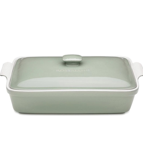 ROSSALLINI Stoneware Casserole Dish Bakeware Set with Lid, Covered Rectangular Dinnerware, Large 3.2 Quart, 11 by 9 Inch, Verde Salvia [Sage Green]
