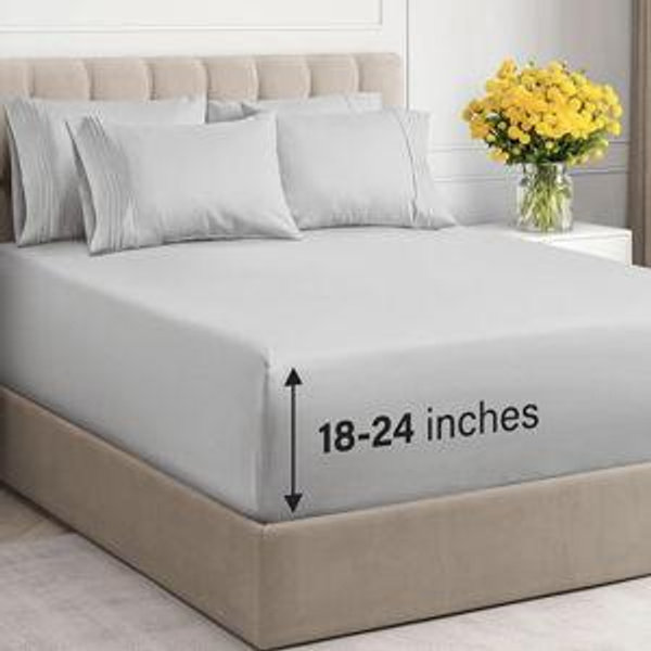 Extra Deep King Sheet Set - 6 Piece Breathable & Cooling Sheets - Hotel Luxury Bedding Set with 18-24 Inch Extra Deep Pockets - Easy Fit - Super Soft, Wrinkle Free and Comfy - French Grey, King Size