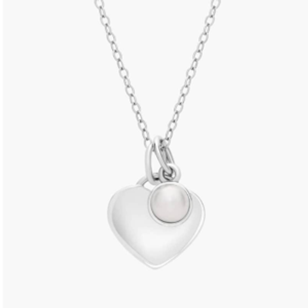 18" Heart Pendant with Freshwater Pearl Charm in Sterling Silver