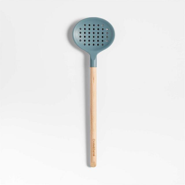 Crate & Barrel Deep Sage Green Silicone and Wood Slotted Spoon