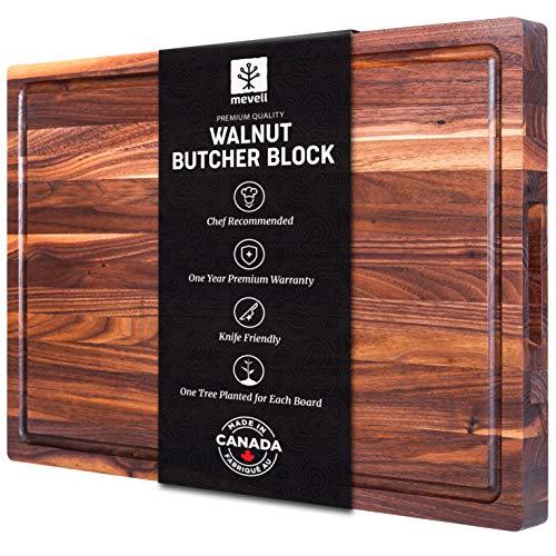 Mevell Walnut Extra Large Cutting Board, Big Butcher Block With Handles and Juice Grooves, Made in Canada (18x12x1.25H)