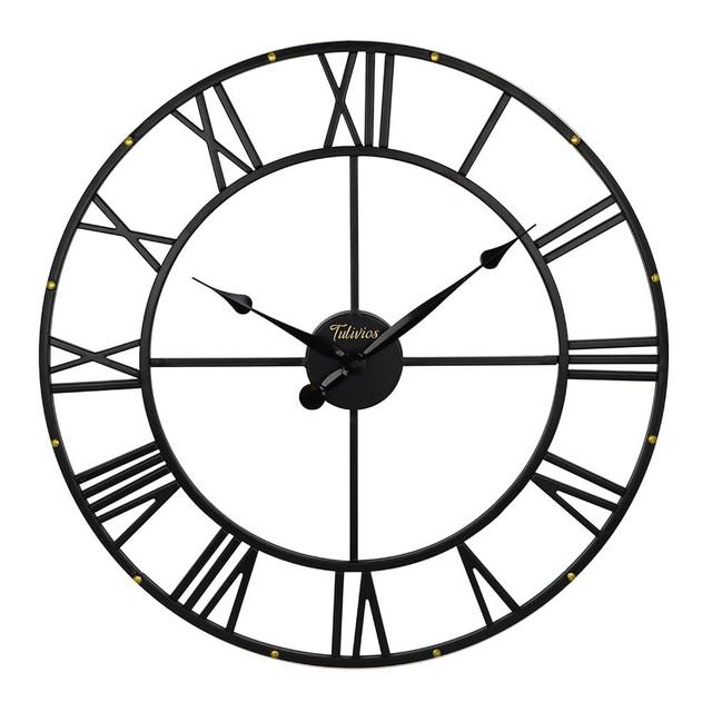 Tulivios Black Wall Clock for Living Room Decor,Metal Modern Roman Numeral Clock DIY Without Second Hand, Indoor Outdoor Large Decorative Battery Operated for Bedroom, Kitchen, Office Decor