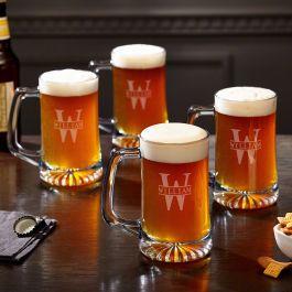 Oakmont Engraved Glass Beer Mugs 12 oz, Set of 4