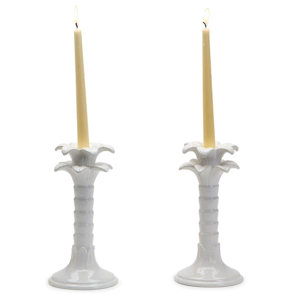 Two's Company Palm Leaf Set of 2 Taper Candlestick Holders - Ceramic