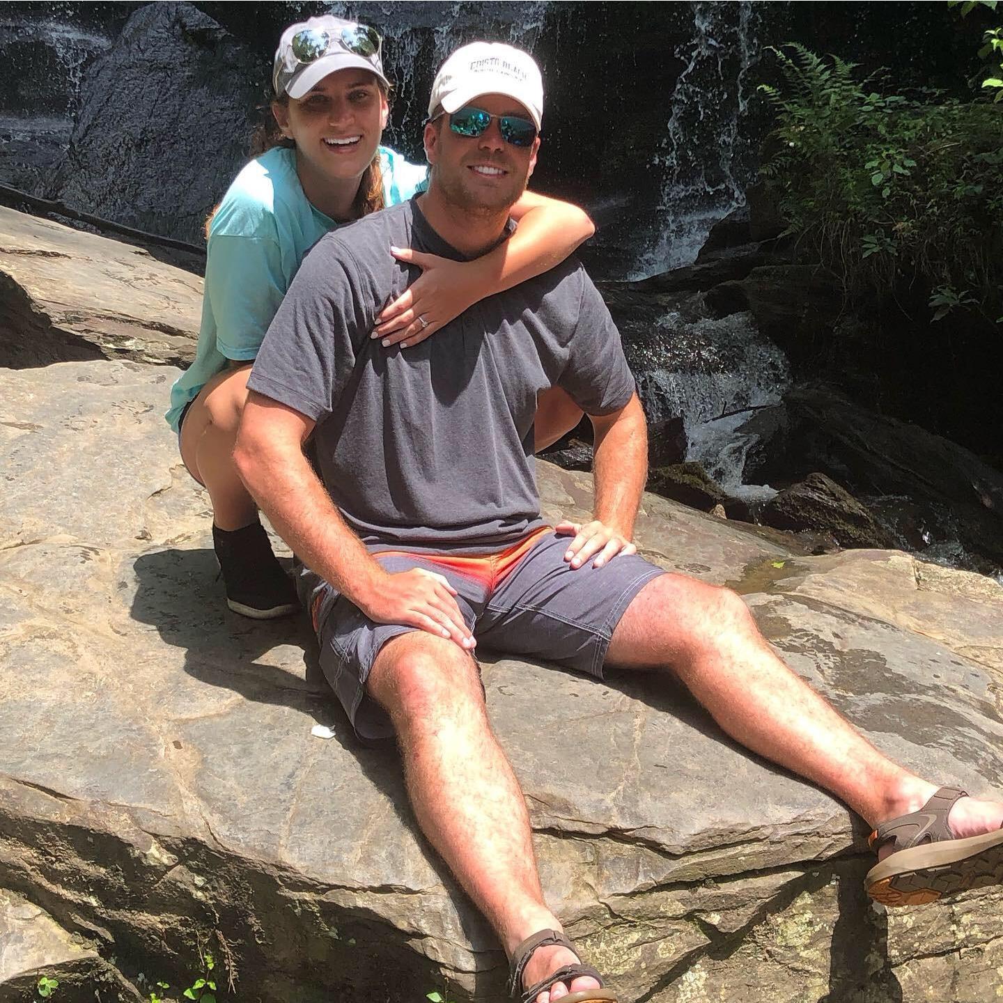 Hiking at Lake Keowee the day after he proposed (2019).