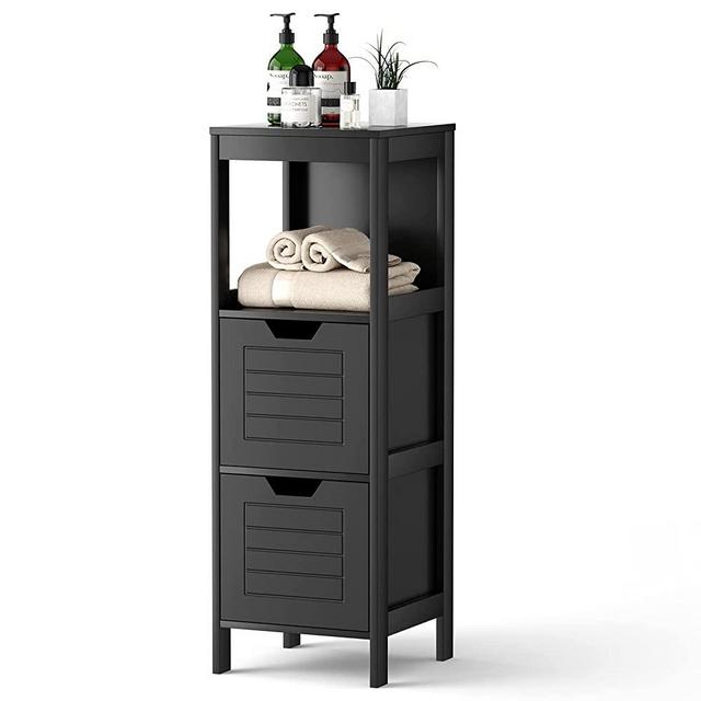 DORTALA Bathroom Floor Cabinet, Multifunctional Wooden Storage Rack Free Standing Organizer w/ 2 Drawers, Sturdy Side Table for Home Office Living Room Bathroom Bedroom Hotel, Black