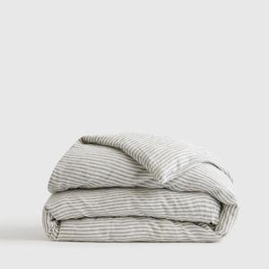 European Linen Stripe Duvet Cover Set in Grey/White Stripe
