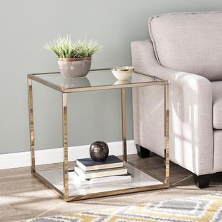 Orvana Faux Marble End Table with Glass Top
