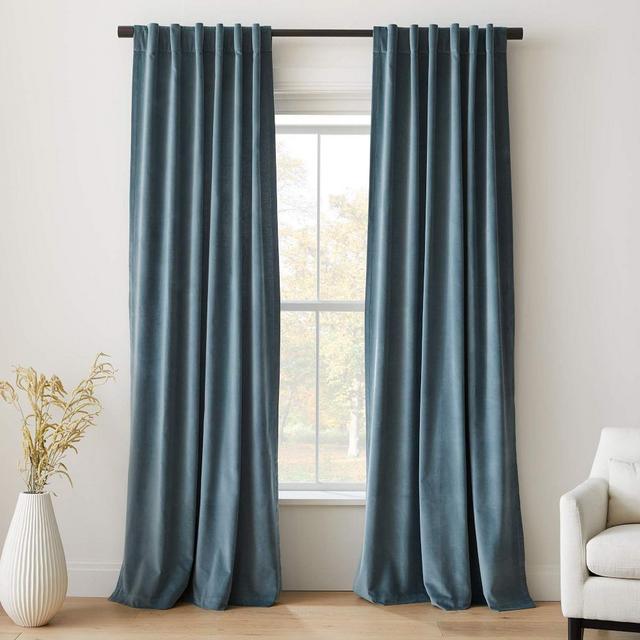 Cotton Velvet Curtain, Ocean, 48"x84", Set of 2