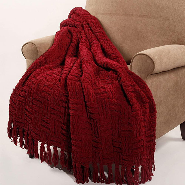Home Soft Things Cable Knitted Throw Couch Cover Blanket, 50" x 60", Burgundy