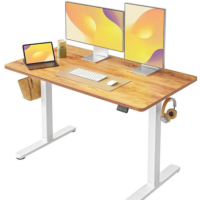 FEZIBO Electric Standing Desk, Height Adjustable Stand up Desk, 48 x 24 Inches Sit Stand Home Office Desk, Computer Desk, Light Rustic Brown