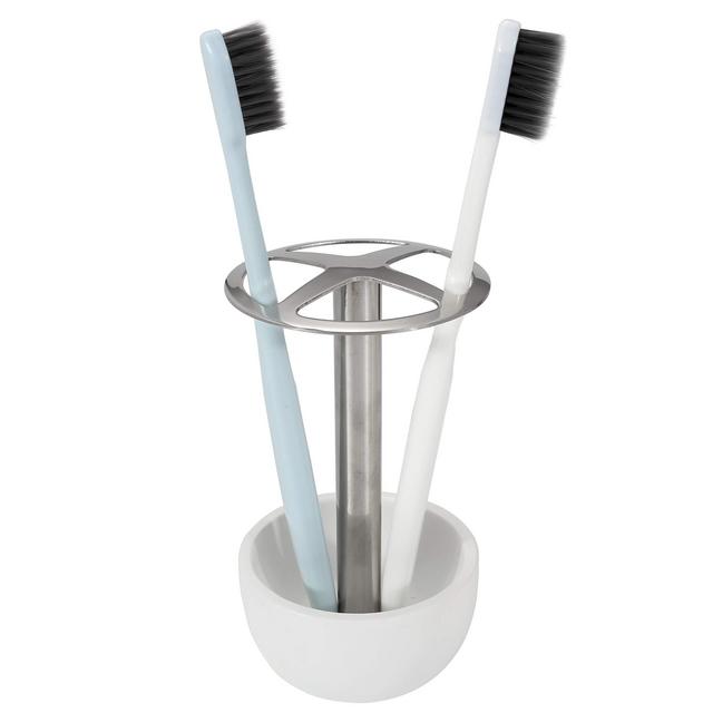 CozyCabin Toothbrush Holder Stand for Bathroom Vanity Countertop, Stainless Steel Toothbrush Bathroom Organizer (White)