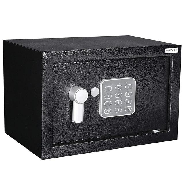 Home and Office Electronic Safe Box with Digital Keypad & Keys, Money Lock Boxes, Safety Boxes for Home Office Hotel Rooms Business Jewelry Gun Cash, Steel Alloy Drop Safe 7.85 x 12.20 x 7.85 inches