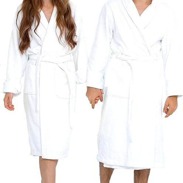 BIOLINEN 100% Cotton Terry Shawl Collar Bathrobe with Slippers