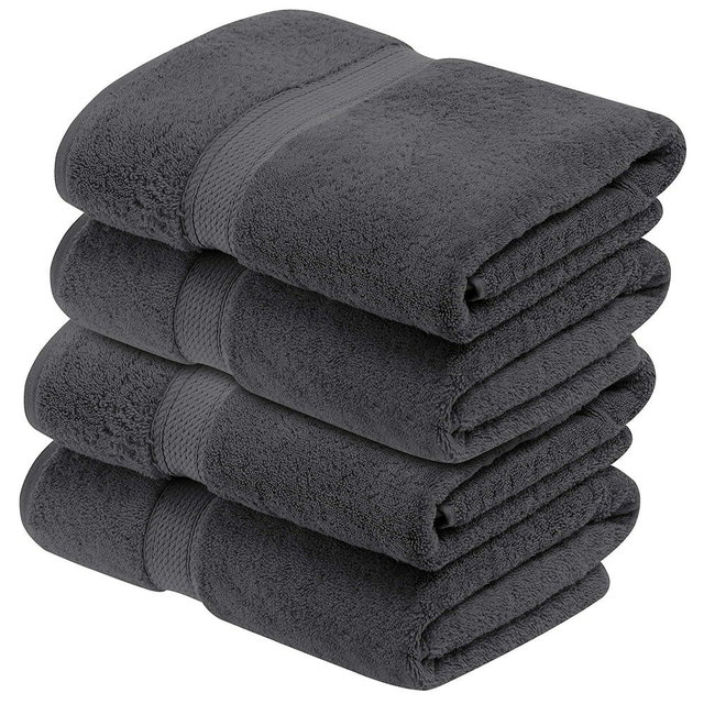 BNM Egyptian Cotton Heavyweight Towels, Ideal For Bathroom, Shower, Spa, 800 GSM Bath Towels, Highly-Absorbent, Luxury Bathroom Essentials, Ultra-Soft Plush Home Basics, Bath Towel Set of 4, Charcoal