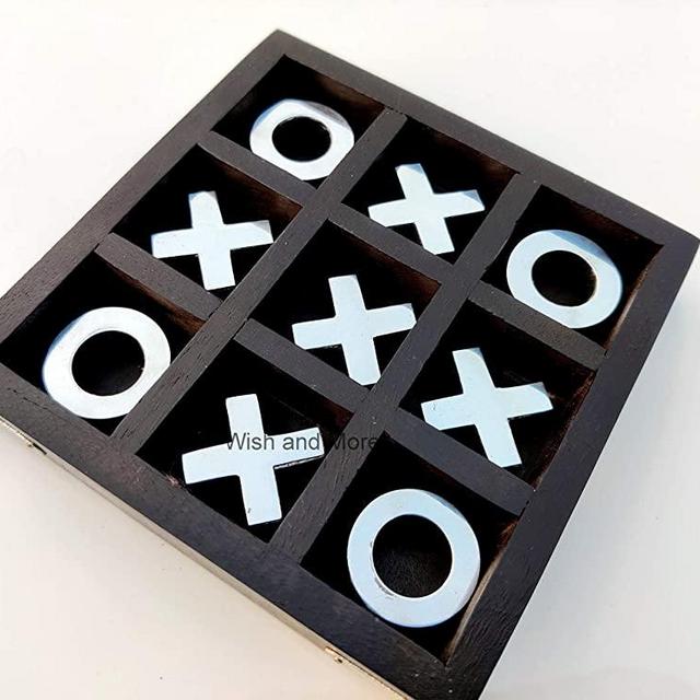 Wish and More Tic Tac Toe Classic Coffee Table Home Decor for Living Room and Board Game for Adults/Children, Indoor/Outdoor Thanksgiving Games Size 4.5 x 4.5 inch Small
