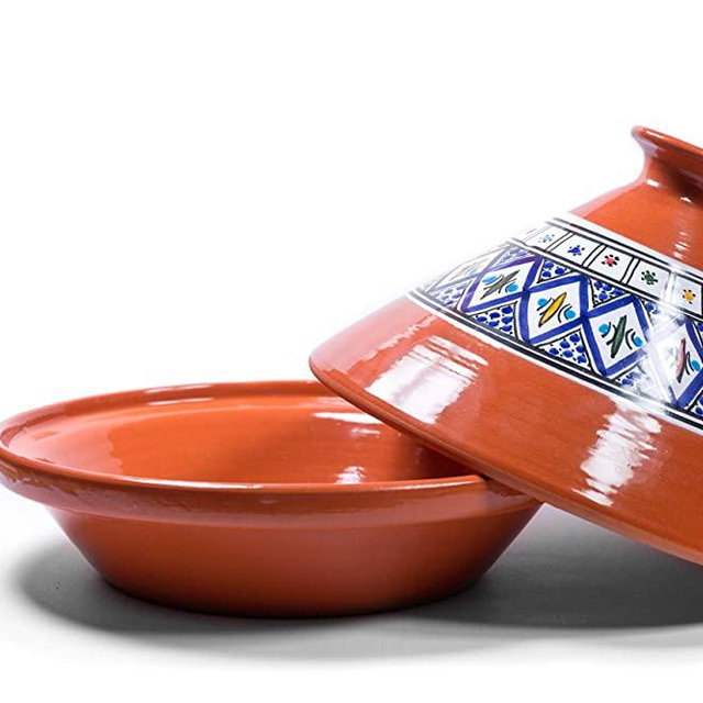 Kamsah Hand Made and Hand Painted Tagine Pot | Moroccan Ceramic Pots For Cooking and Stew Casserole Slow Cooker (Large, Bohemian Blue)