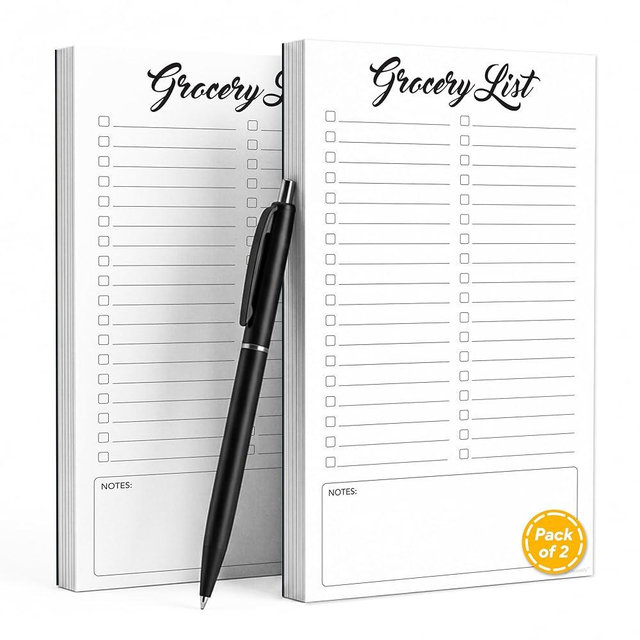 Decorably 60 Sheets 2-Pack Undated Fridge Grocery List Magnet Pads with Checkbox Layout, Notes Section - 4.5x7.5in Refrigerator Mountable Notepad, Easy Tear-Off, Track Food, Beverages, Household Items