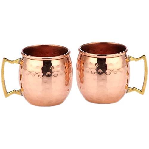 Buddha4all 2 Oz. Solid Copper Mini Moscow Mule Shot Mug Set Copper Hammered Shot Glass Set (2)