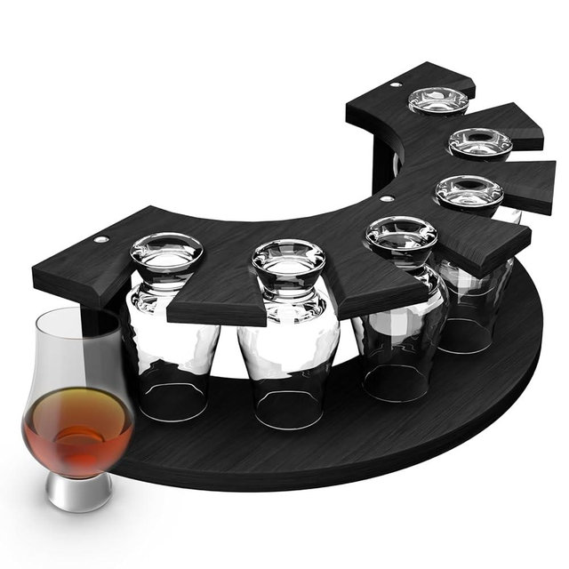 Lacinoeo Storage Box for Glencairn Whisky Glass,6 Whiskey Glasses Holder for Organizer, Sturdy Construction to Prevent Bumping Whisky Storage Leather Case - The Perfect Whisky Gift (black)