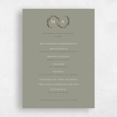 Light Khaki, Green Wedding Program - Cappell