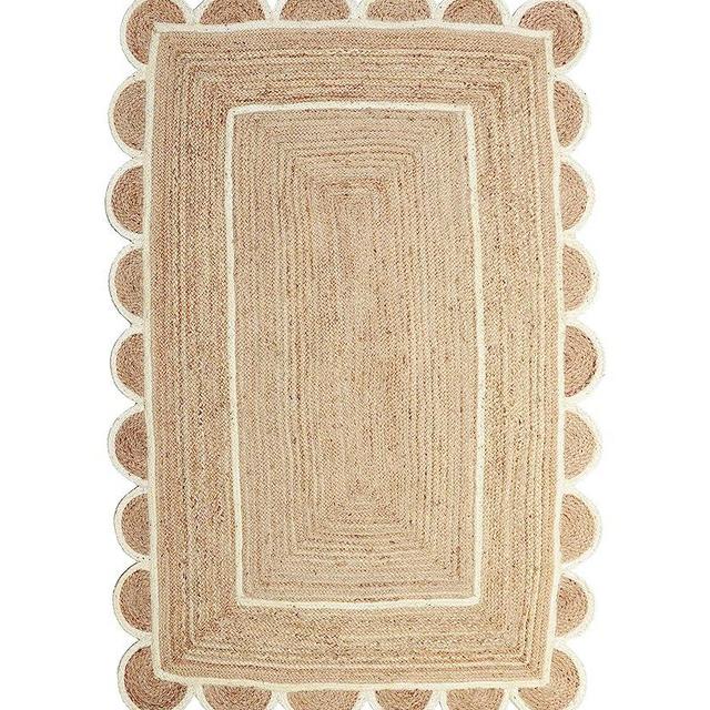 Gautam International Scallop Pattern Jute Bohemian Area Rug (3'x5', Off White)