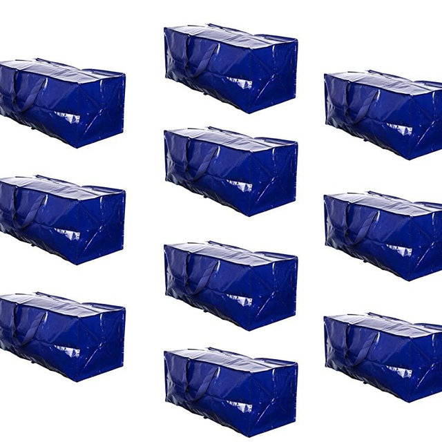VENO Heavy Duty Extra Large Moving Bags W/ Backpack Straps Strong Handles & Zippers, Storage Totes For Space Saving, Fold Flat, Alternative to Moving Box, Made of Recycled Material (Blue - Set of 10)