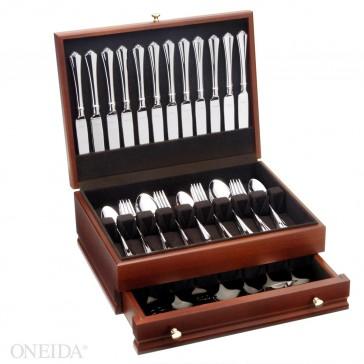 Oneida Juilliard 68 Piece Fine Flatware Set w/ Mahogany Chest
