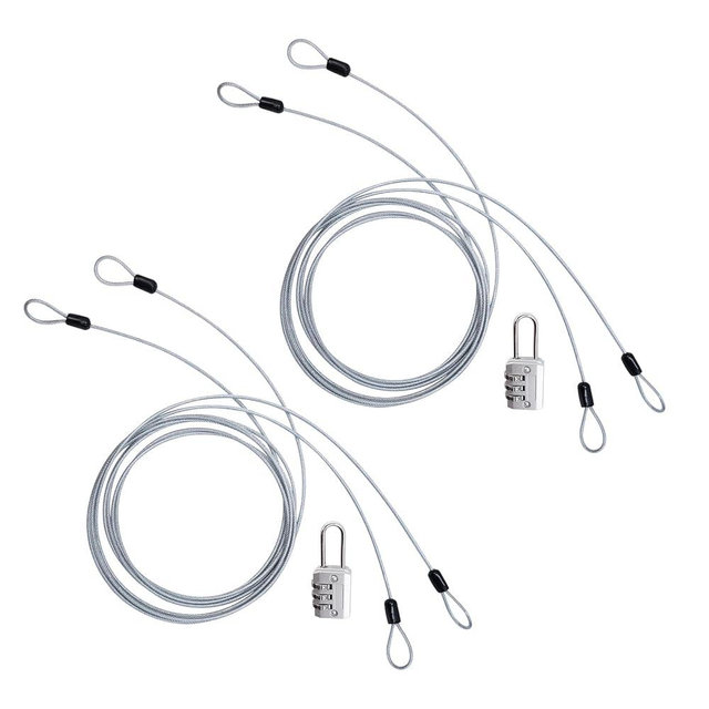 S SYDIEN Cable Lock Double Loops 6.6Ft Long Silver Security Cables with Lock, Bike Locks Cables 2.5mm Braided Steel Coated Safety Cable Wire for Luggage,Outdoor, Clothesline (2 Pack)