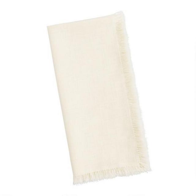 Cotton Slub Napkins With Fringe Set Of 4, Ivory