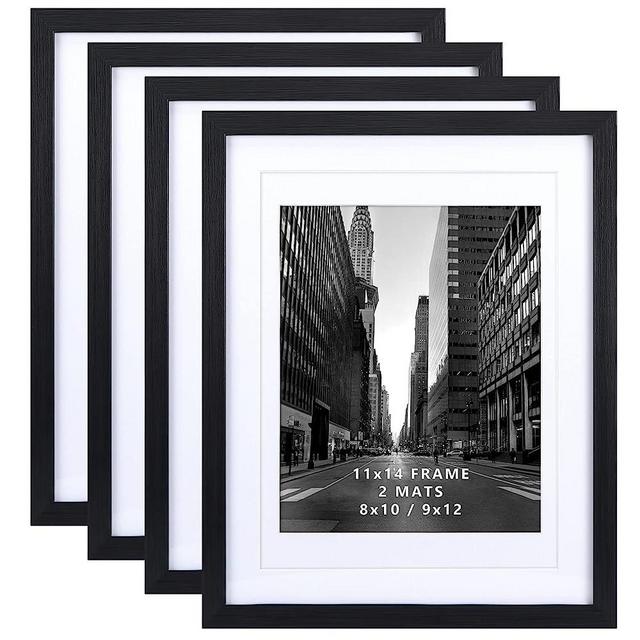 Giftgarden 11x14 Picture Frame Pack of 4, Matted 11x14 Frames Sets for 8x10 or 9x12 Photos with Mats, for 11 x 14 Poster without Mat, Wall or Tabletop Display, Black